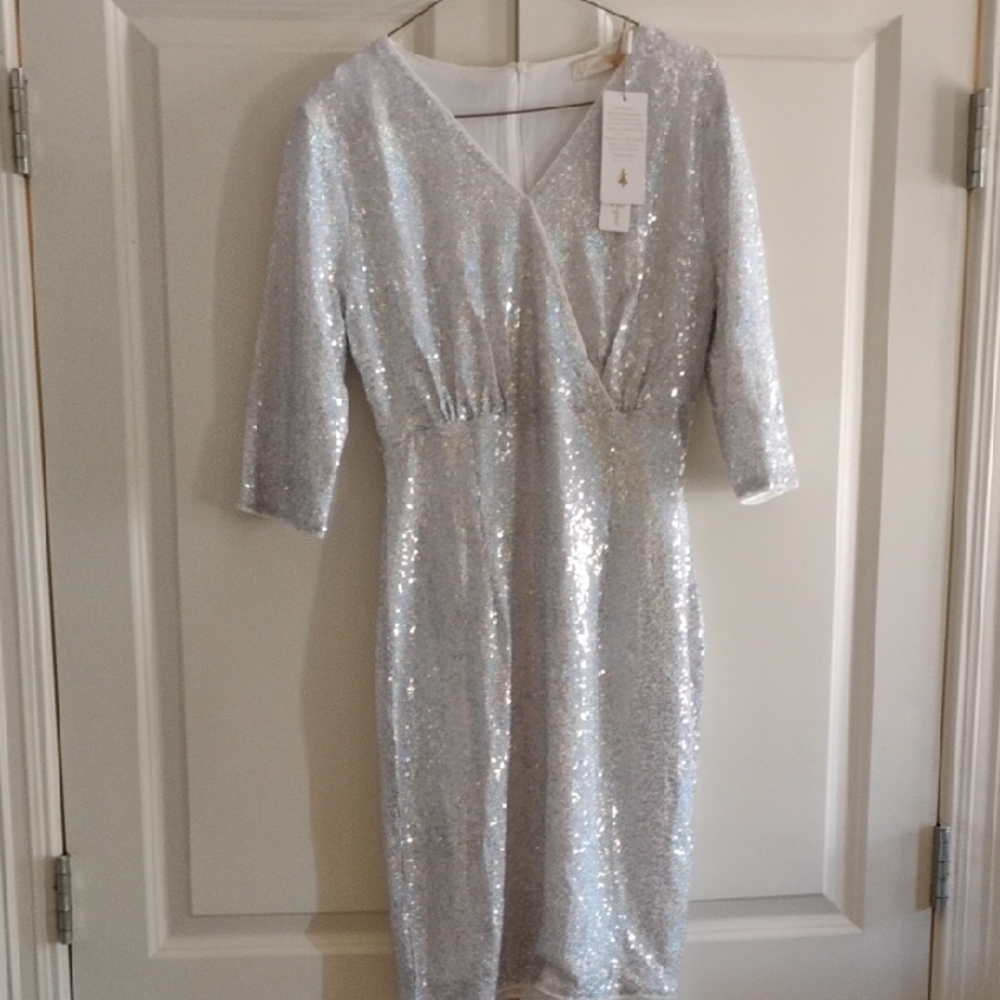 50's Pinup Retro Elegant Silver Sequin Dress